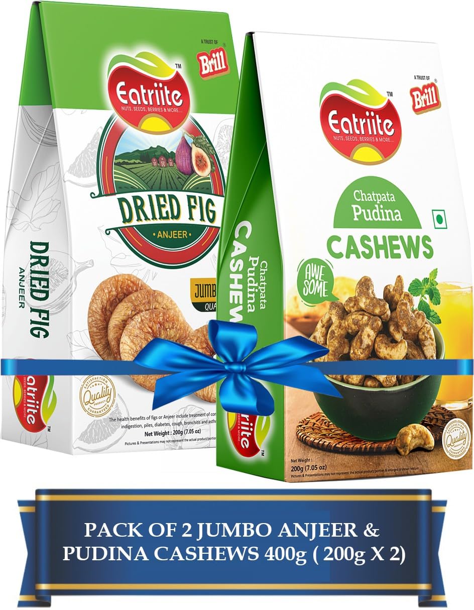 Eatriite Anjeer (FIG) Jumbo & Pudina Cashew W240 Pack Of 2 Assorted Nuts (2 x 200 g)