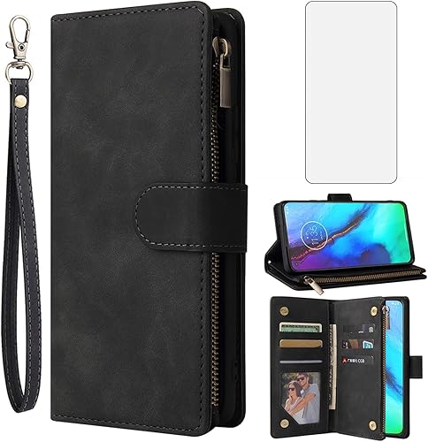 Asuwish Funda compatible con Moto G Stylus 2020 MotoG Pro y protector de pantalla de vidrio templado, funda de piel con tapa para Motorola GStylus