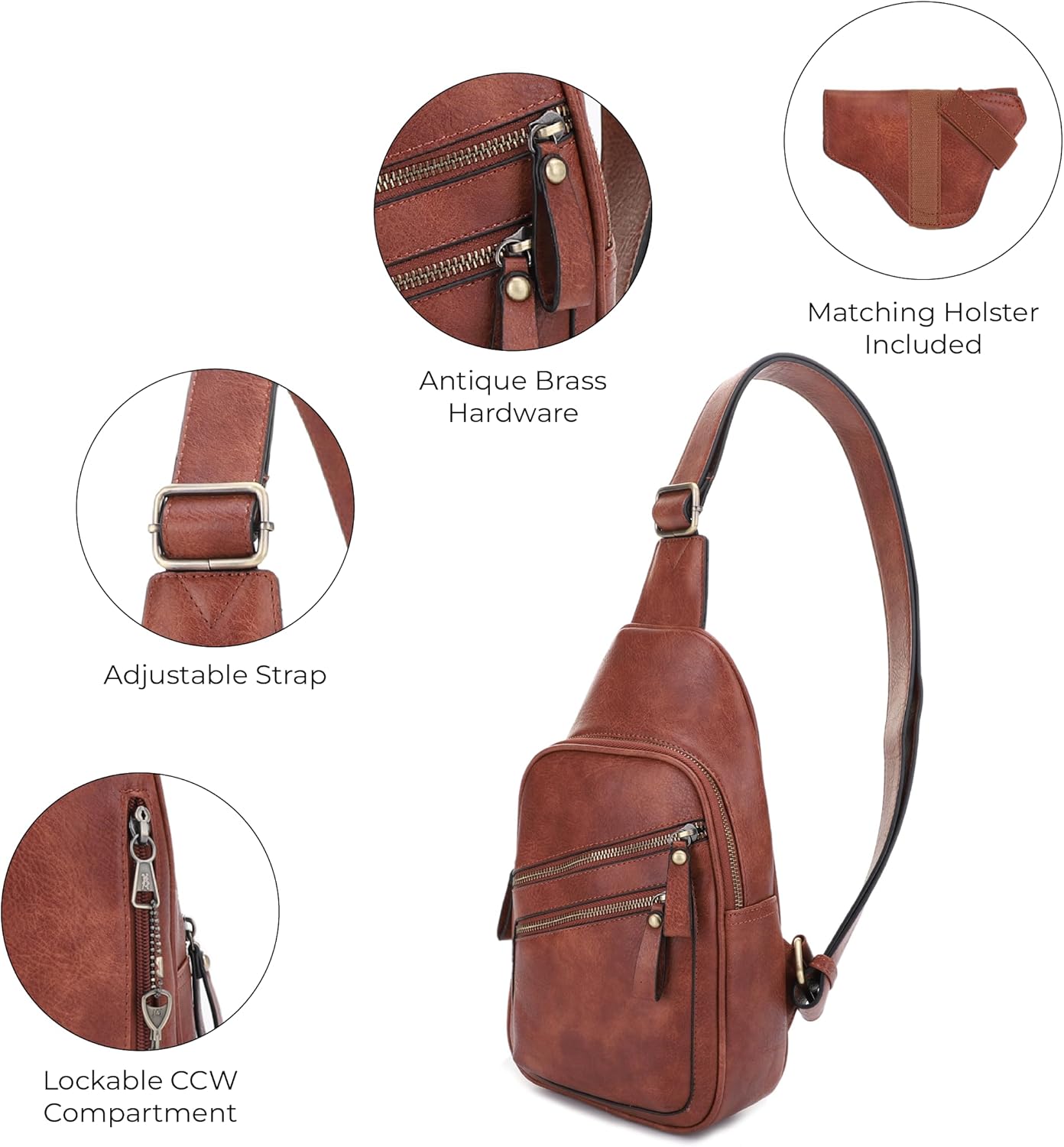 JESSIE & JAMES Jeannie Unisex Multi-Pocket Concealed Carry Sling Bag Crossbody Backpack Purse - Brown