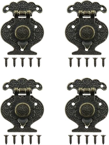 4 piezas de caja de madera antigua caja de pecho jarrón cerrojo, 1.85 x 1.5 pulgadas, cierre de cierre rectangular de aleación de zinc de bronce