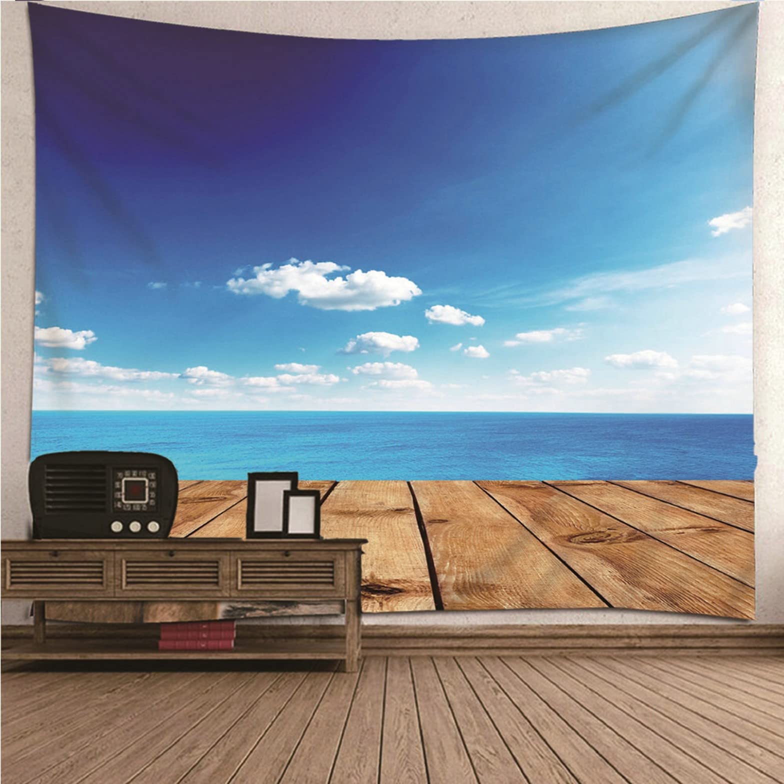 Tapisserie indienne murale Isdreem grand format bleu ciel océanique pour tissu déco - 8