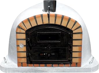 Authentic Pizza Ovens Lisboa Premium Wood-Fired Pizza Oven Handmade in Portugal Triple-Insulated Brick Oven, Rotisserie-Capable, Dutch Door, Stainless Steel Chimney, Thermometer & Baking Dish Included