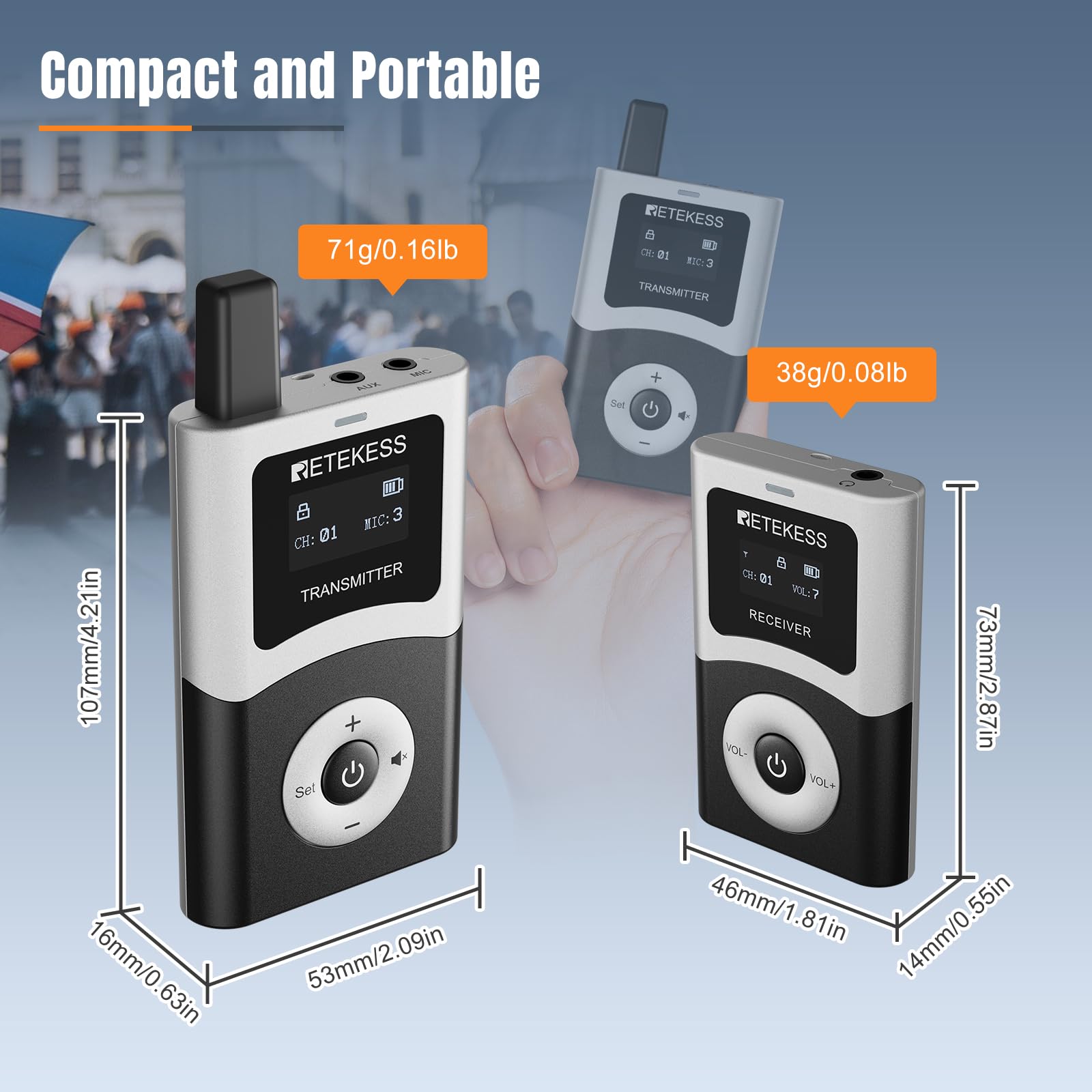 Retekess T130U - Sistema di guida turistica wireless, cuffie con auricolare universale da 3,5 mm per orecchio sinistro e destro, dispositivi di trasmissione audio per viaggi
