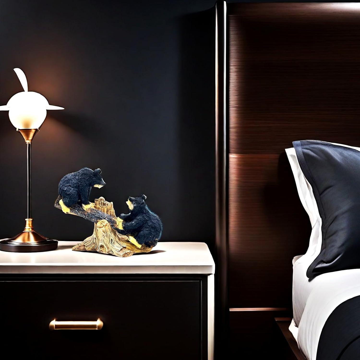 2 Black Bears on Seesaw Statue Figurine Sculpture Resin Collectible Gifts for Bear Lover Office Home Decor Desk Accessories Decoration Garden Figurines Outdoor Decor