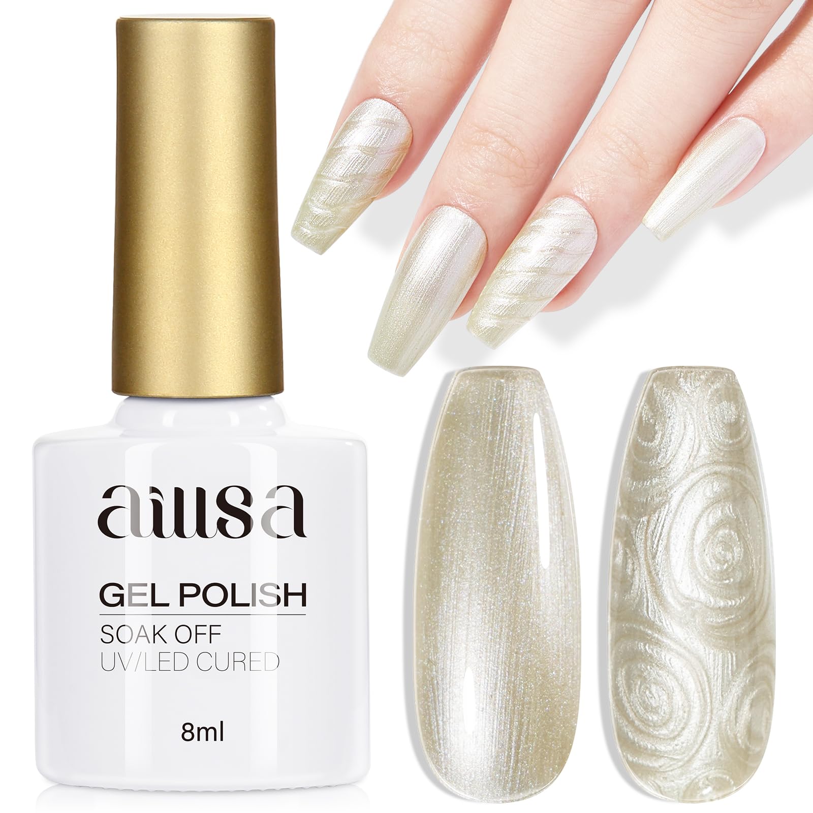 AILLSA Pearl Gel Nail Polish Mermaid Chrome Pearlescent Shell Nail Polish Champagne Glazed Donut Shimmer Soak Off U V Gel Polish for Manicure Salon DIY Holiday Gifts 0.27Fl Oz GE09