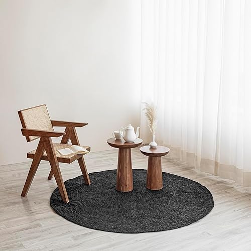 Vista 108 de HOMEMONDE Alfombra redonda de yute natural de 6 pies, tejida a mano, reversible, vintage, rústica, bohemia, respetuosa con el medio ambiente