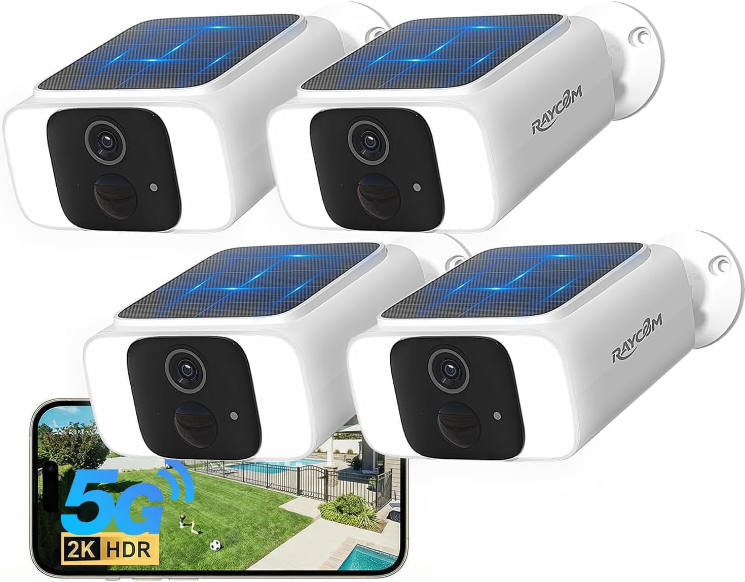 4Pack 5G WiFi Security Cameras Wireless Outdoor, Solar Outdoor Cameras for Home Security with AI Motion Detection & Siren, 2K Color Night Vision, 2-Way Talk, IP66 Waterproof, Cloud/SD