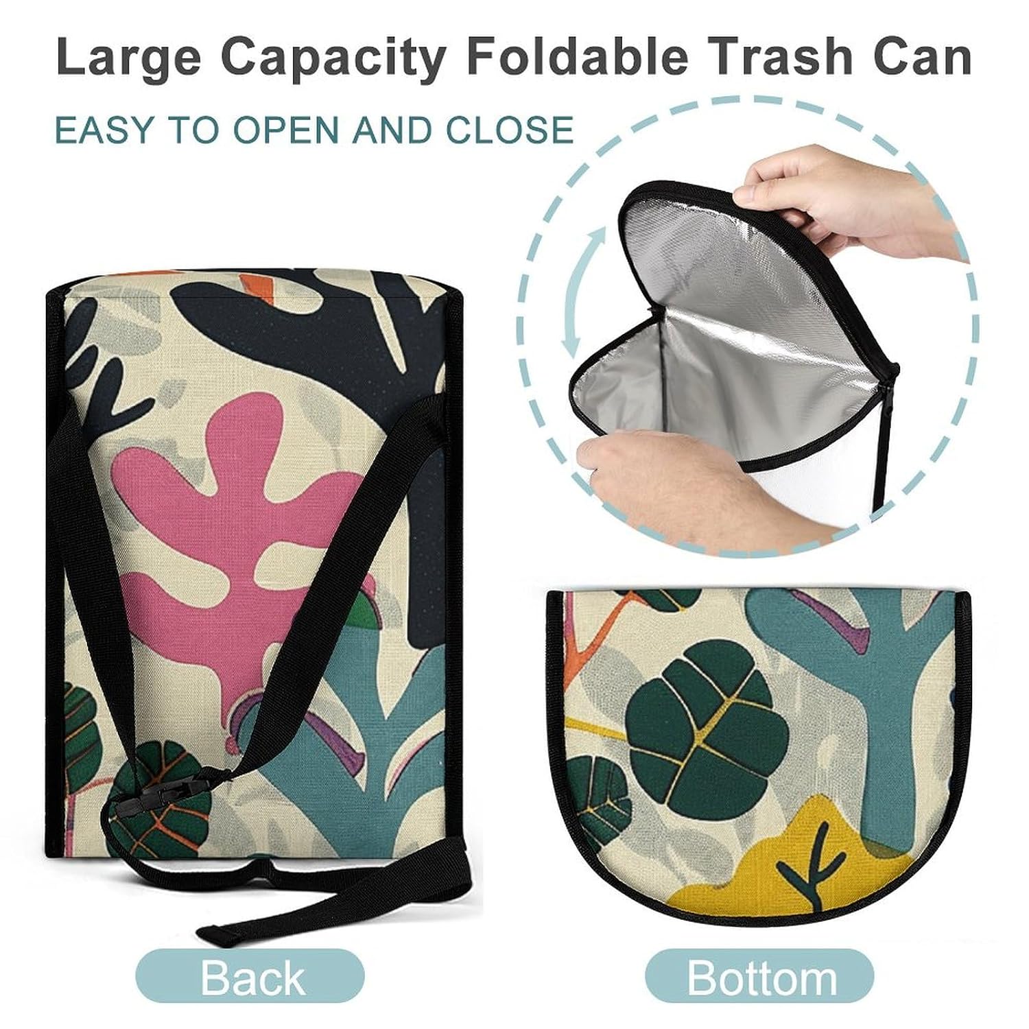 Car Trash Can Trees and Leaves Printed Car Organizer Car Accessory Interior Car Garbage Can with Lid