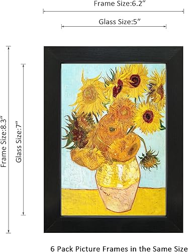 Vista 224 de Juego de 6 portarretratos de 5 x 7 con cristal real para fotos de 4 x 6 con paspartú o 5 x 7 sin paspartú, para pared o mesa, marcos de fotos