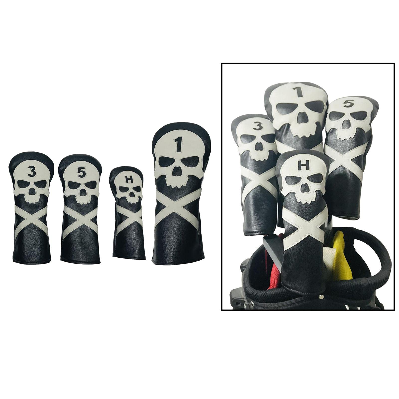 T TOOYFUL 4 PCS Club de Golf Tête en Bois - Couvre-Tête de Pilote, Bois Fairway 1 3 5 UT - Remplacement Manches Protecteur Garde avec Crâne