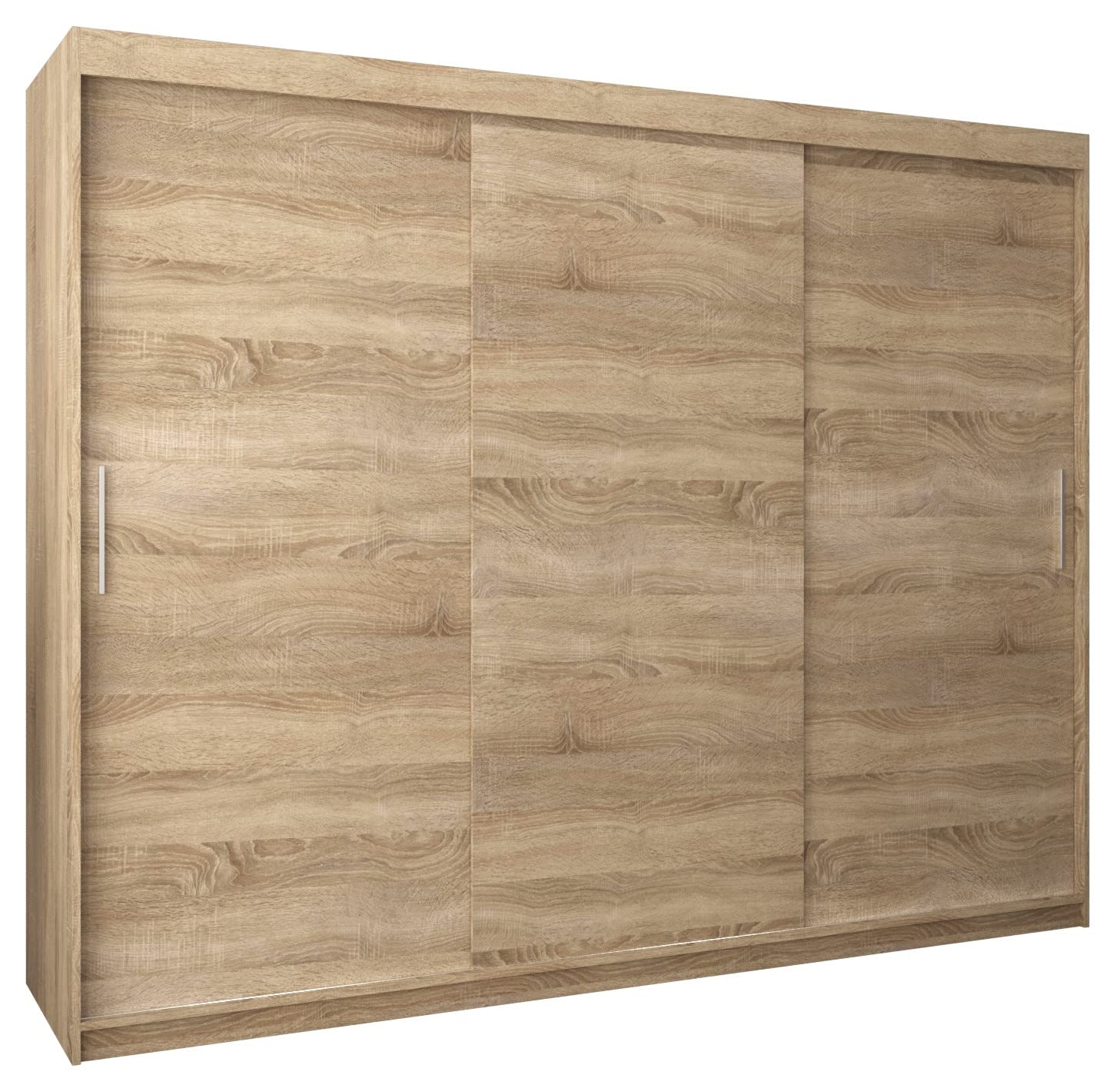 MEBLE KRYSPOL Tokyo 250 Kleiderschrank mit DREI Schiebetüren für Schlafzimmer – moderner Aufbewahrungsschrank mit Kleiderstange und Regalen – 250x200x62cm - Sonoma