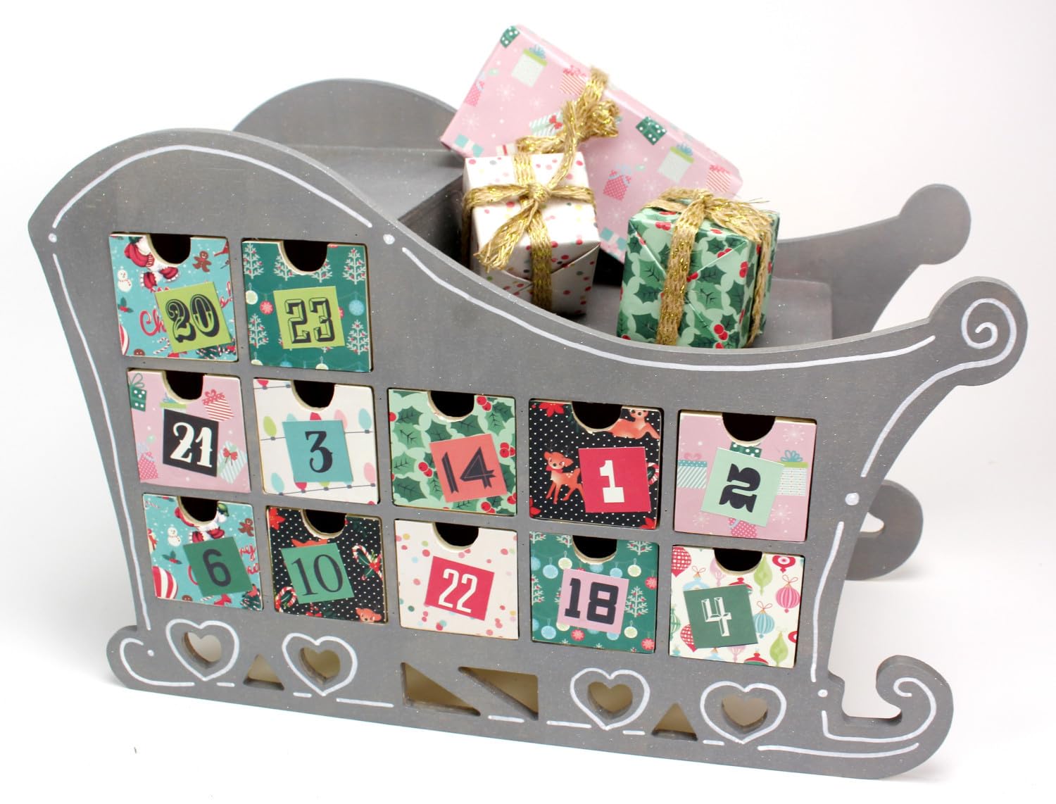 Calendrier de l'Avent traineau Bois 37,5x25x17cm