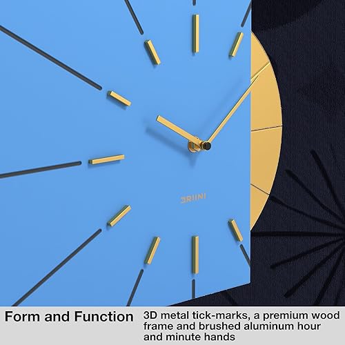 Miniatura 2 de Driini Reloj de pared moderno de mediados de siglo, paquete verde y azul