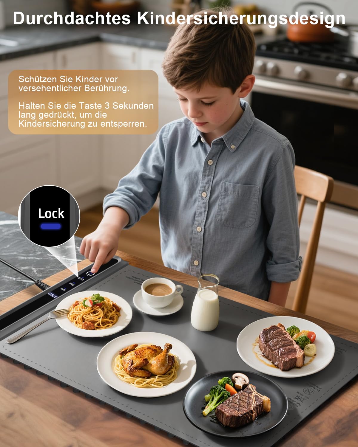 AUTOPkio Warmhalteplatte Elektrisch, Speisenwärmer Wärmeplatte 300W für Speisen Buffetwärmer 6 Temperatur & 9 Timer Automatisch, Kindersicherung für Buffets Server Party Auftauen