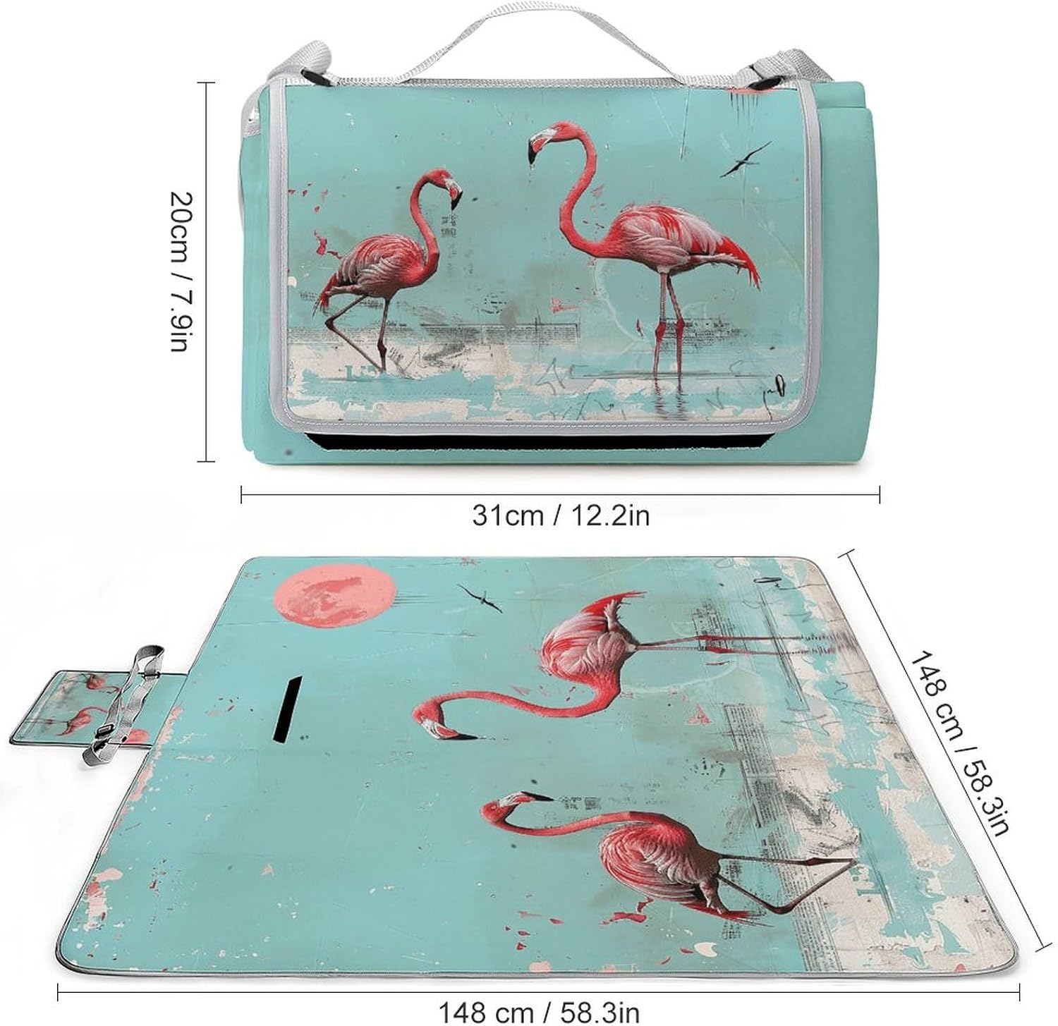 Outdoor Picnic Blanket Extra Large Beach Blanket Waterproof Picnic Mat Flamingo in Water Camping Blanket Portable with Carry Strap Park Blanket for Grass Camping Park
