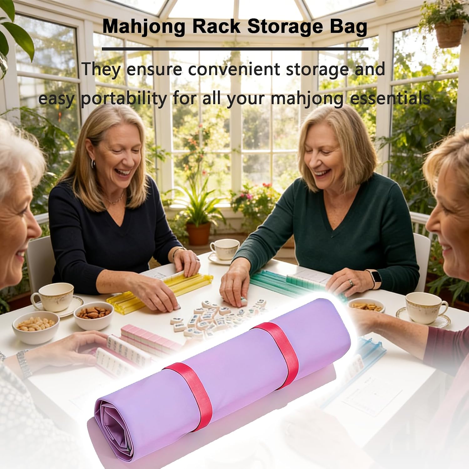 Mahjong Rack Storage Bag 39.8 Inch, Roll-Up Mahjong Rack Storage Bag for 4 Mahjong Racks & Pushers, Dustproof Travel Carrier Organizer with Dual Straps, Organizer for Mahjong Pushers （Purple）