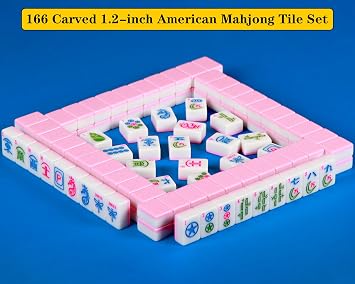 American Mahjong Set 166 Mahjong Tile Set 1.2-inch American Mahjong Tile Set Equipped with 4PCS Mahjong Racks with Pushers