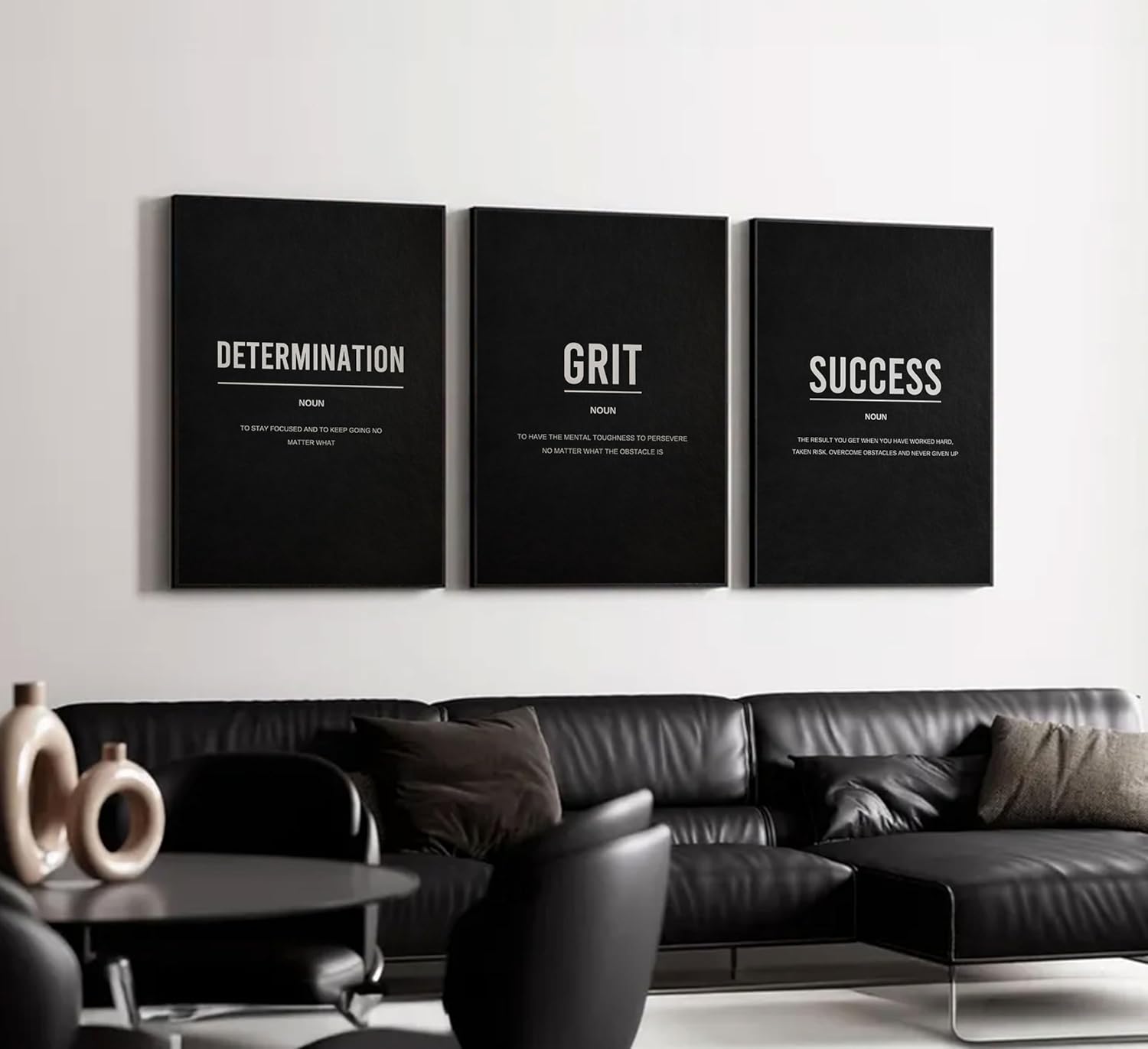 3Pcs Motivational Wall Art Black White Inspirational Canvas Poster Print Entrepreneur Quotes DETERMINATION GRIT SUCCESS Picture Artwork Wall Decor for Modern Office Gym Bedroom 12x16in Unframed - Image 3