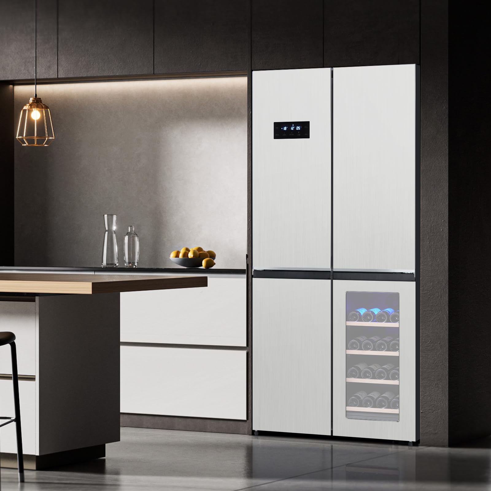 Garveelife 36 In French Door Refrigerator, 21 Cu.Ft. Counter Depth Refrigerator Bottom Freezer With Wine Cabinet, Stainless Steel 4 Doors Fridges Kitchen Freezer, Adjustable Shelves on Fridge.com - View 2