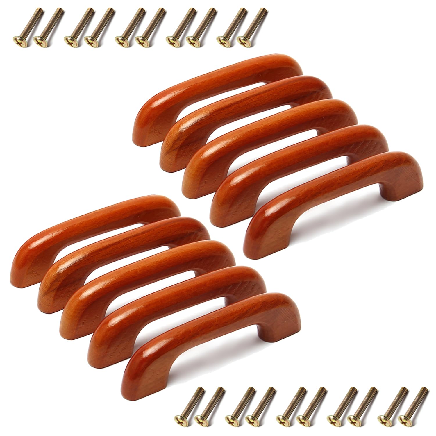 MroMax Wood Pull Knobs, 64mm Hole Distance 95mm Length Cabinet Furniture Kitchen Pulls Handles for Dresser Drawer Wardrobe 10Pcs