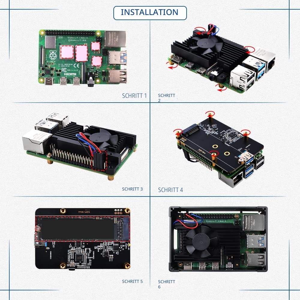 GeeekPi Aluminium NAS Gehäuse mit PWM Lüfter und M.2 SATA SSD Adapterplatine für Raspberry Pi 4, Passive Aluminiumgehäuse mit 3510 Ultra-Quiet Lüfter für Raspberry Pi 4 Model B 2GB 4GB 8GB