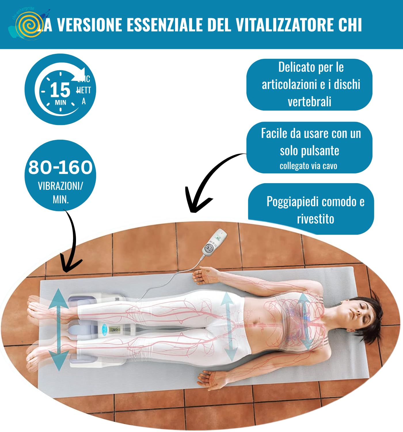 chi-enterprise Chi Vitalizer Basic Chi-Massage Device I molto facile da usare e particolarmente silenzioso I morbido poggiapiedi imbottito I macchina chi vitalizzante con manopola rotante