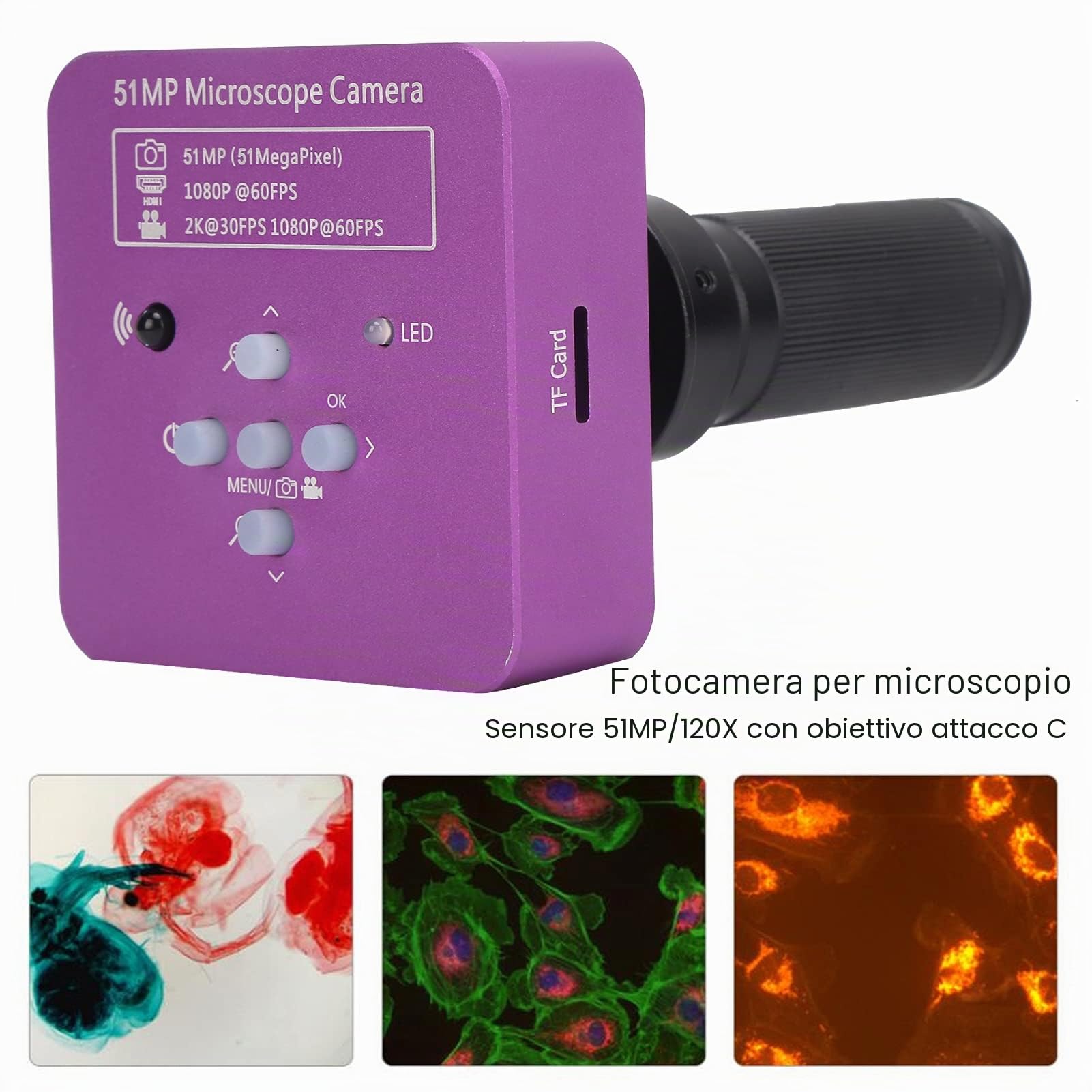 USB FHD Videocamera per Microscopio Elettronico Digitale Industriale da 51 MP Sensore CMOS da 1/2.33 Pollici Obiettivo con Attacco a C 120X Videocamera per Microscopio HDMI con Telecomando(EU Plug)