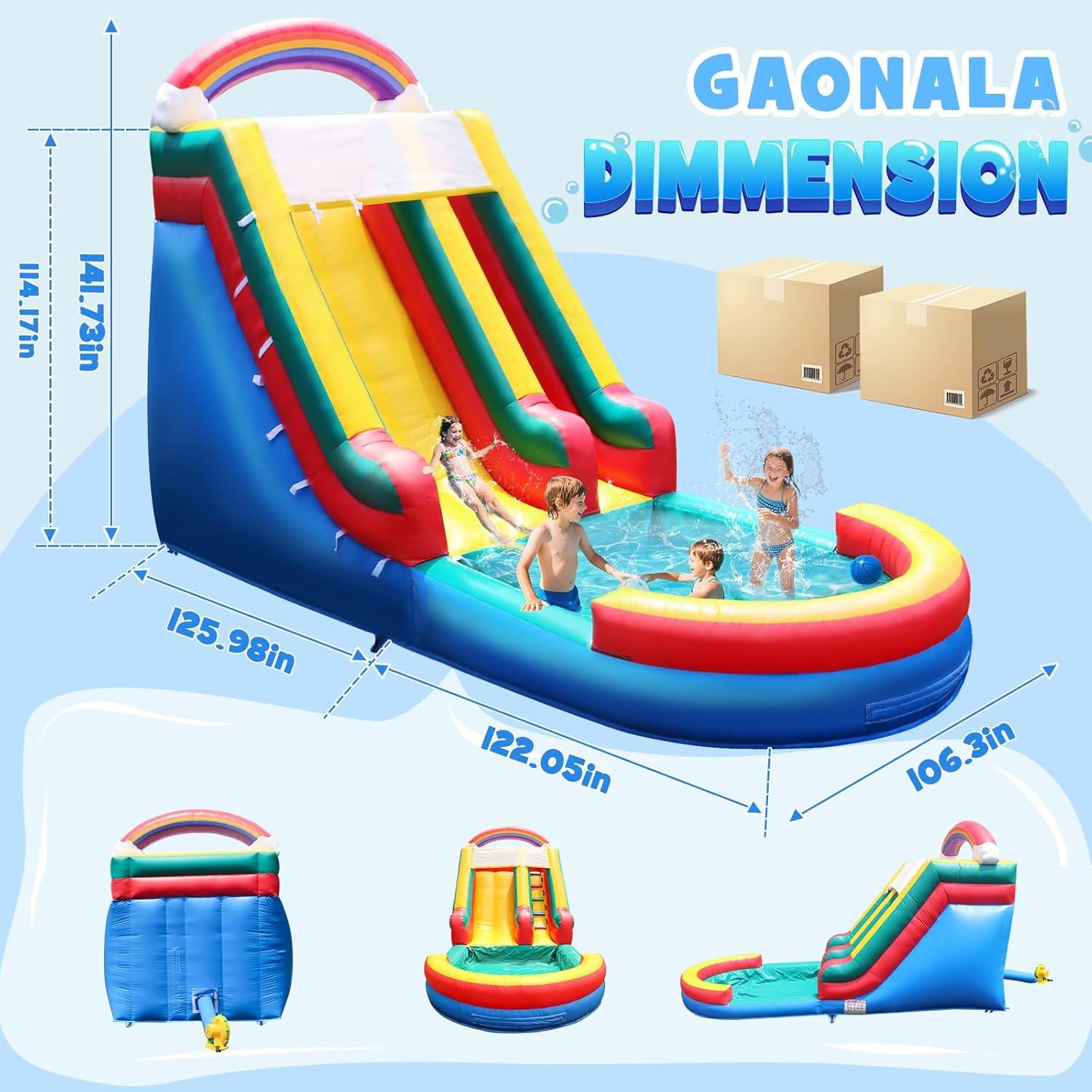 ESHENO 26FT Inflatable Water Slide for Kids, PVC Commercial Grade Water Slide with Splash Pool, 4-in-1 Water Slide with Climbing & Basketball Set & 1100W Air Blower for Birthday, Play Slide 2a5
