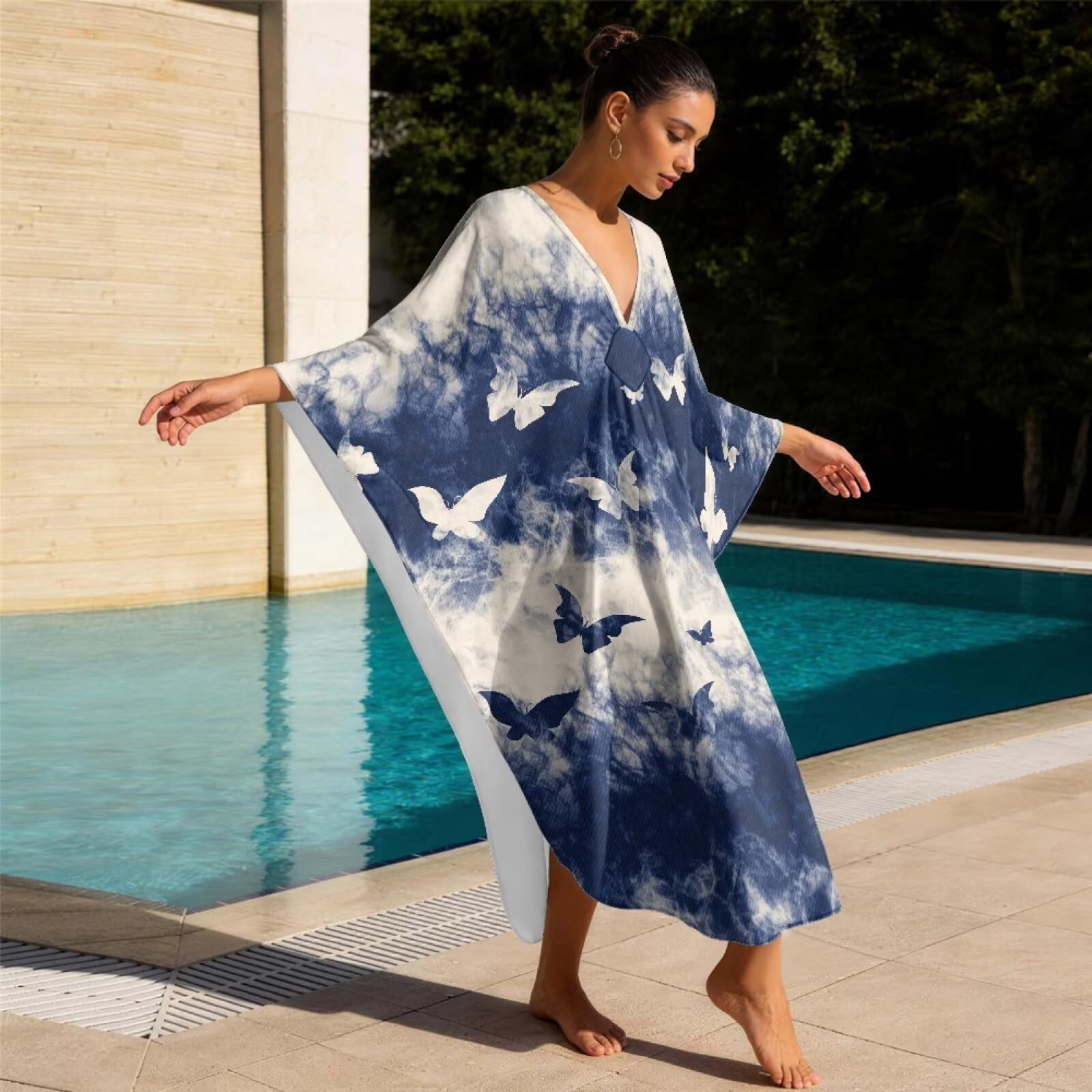 Poceacles Abito caftano da donna modello tie-dye Plus Size Boho abito con maniche a pipistrello Flowey Caftano Beach Cover Up