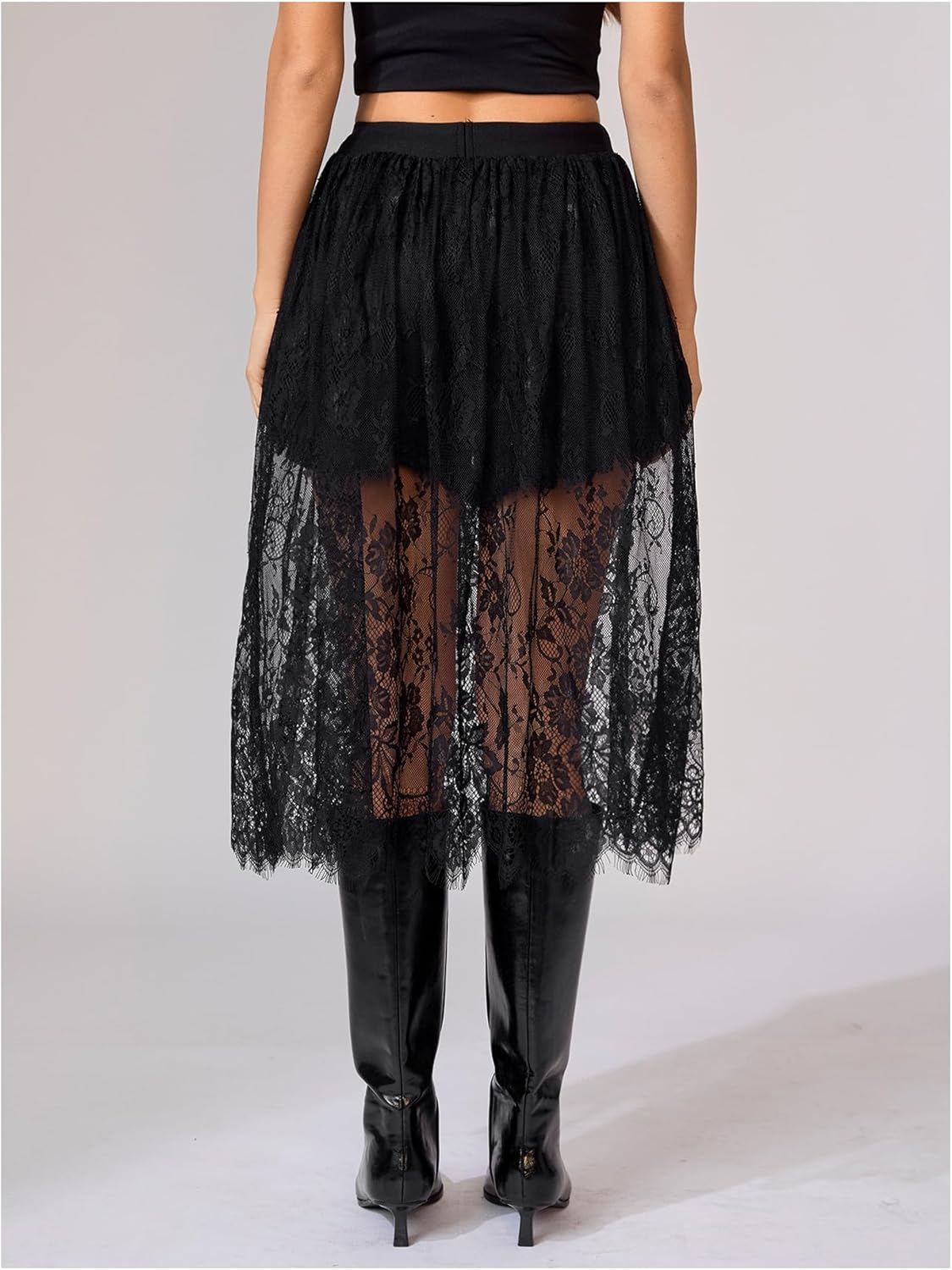 Women's Floral Lace Sheer Skirt High Waisted A Line Midi Skirts Beach Cover-ups Mesh Streetwear Y2K Skirts - Image 2