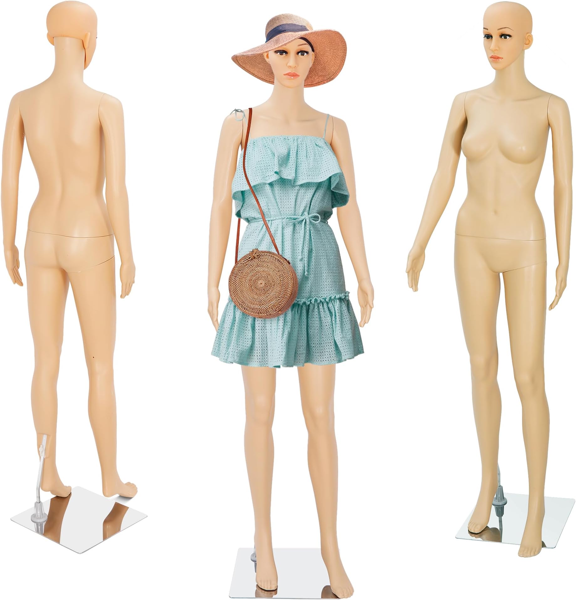 Female Mannequin Full Body with Adjustable Head, Flexible Limbs Detachable Design 69" Dress Form with Metal Base for Clothing Display (Beige, Female)
