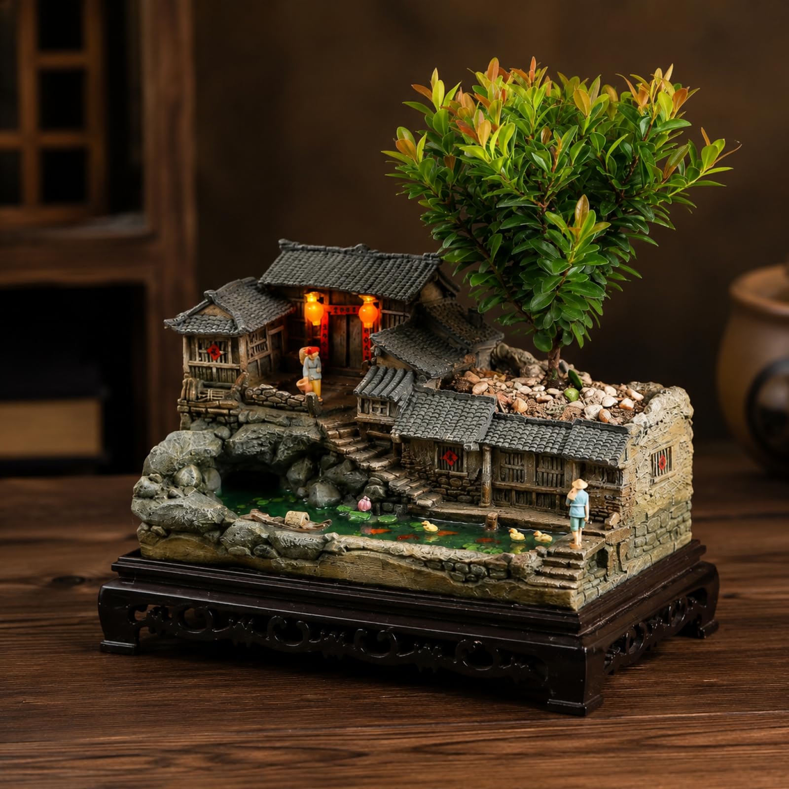 CALANDIS Chinese Micro Landscape Small House Flower Pot Creative