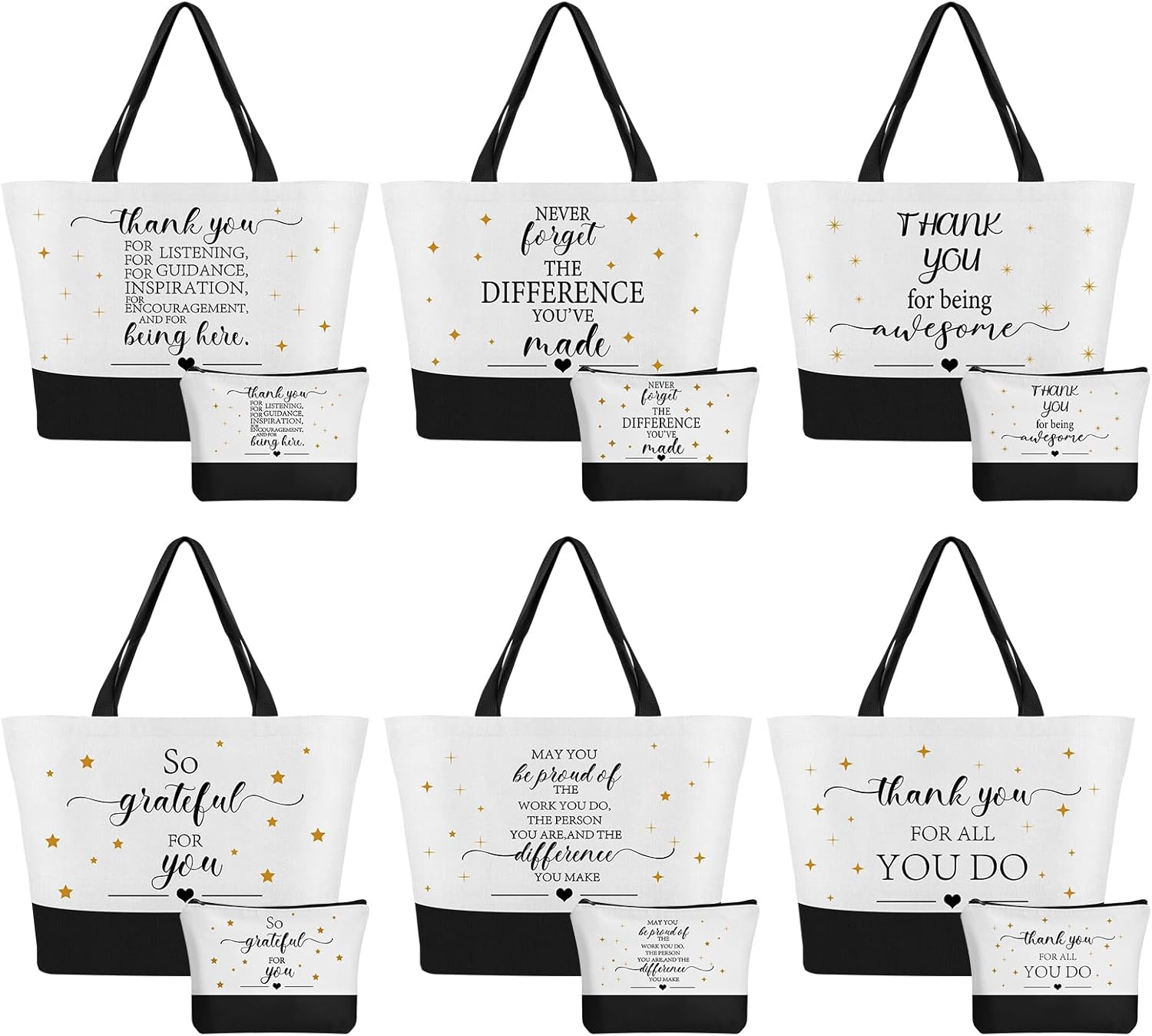 12 Pcs Thank You Canvas Tote Bag for Women Inspirational Makeup Bag Canvas Bag Valentines Gifts Bags with Zipper Employee Appreciation Tote Bags for Nurse Teacher Lady Team Coworker