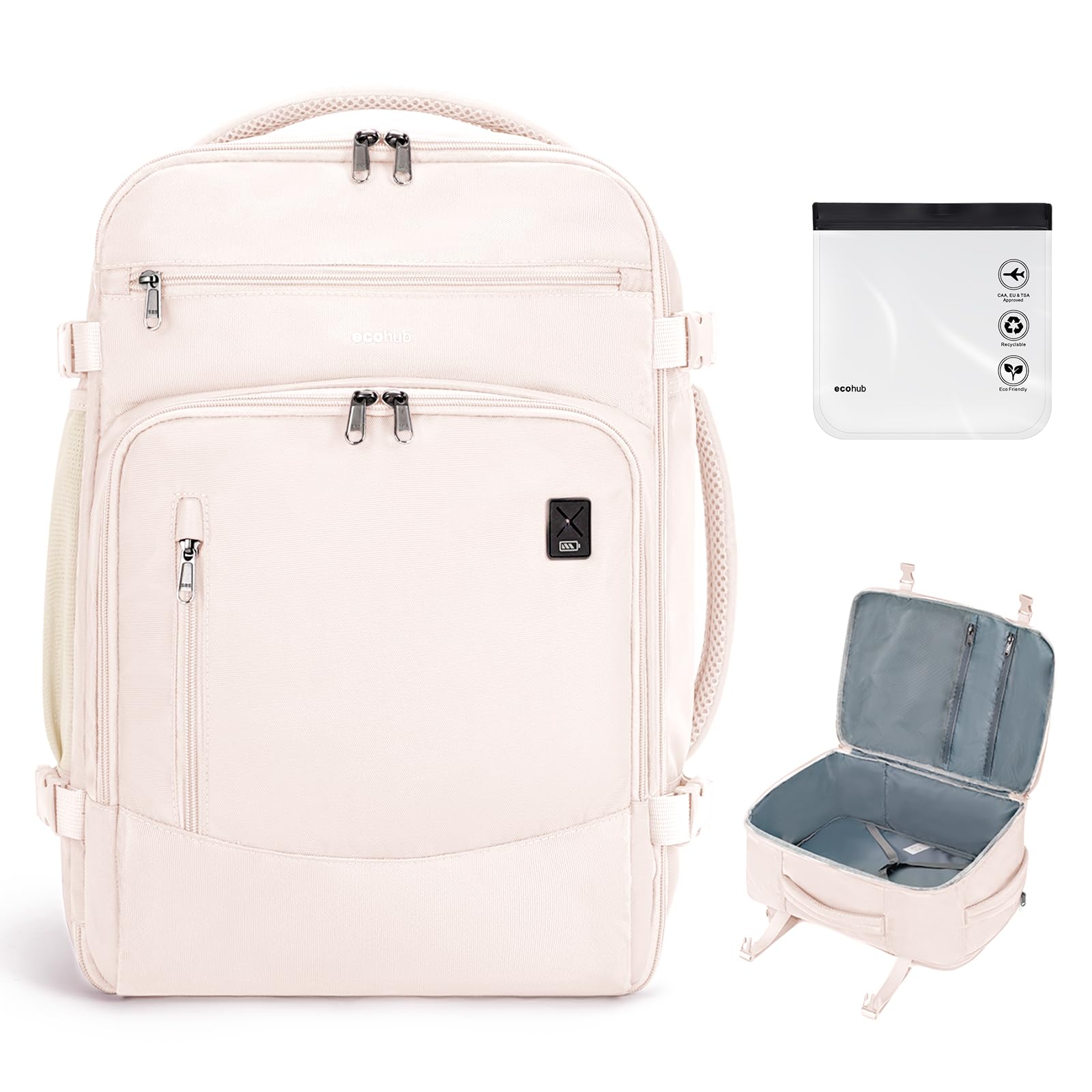 Travel Backpack for Women, 18x14x8 Spirit Airlines Personal Item Bag with Clear Toiletry Bag, Laptop Carry on Backpack with USB Port, Airline Approved Under Seat 14 Pockets 30L, Beige