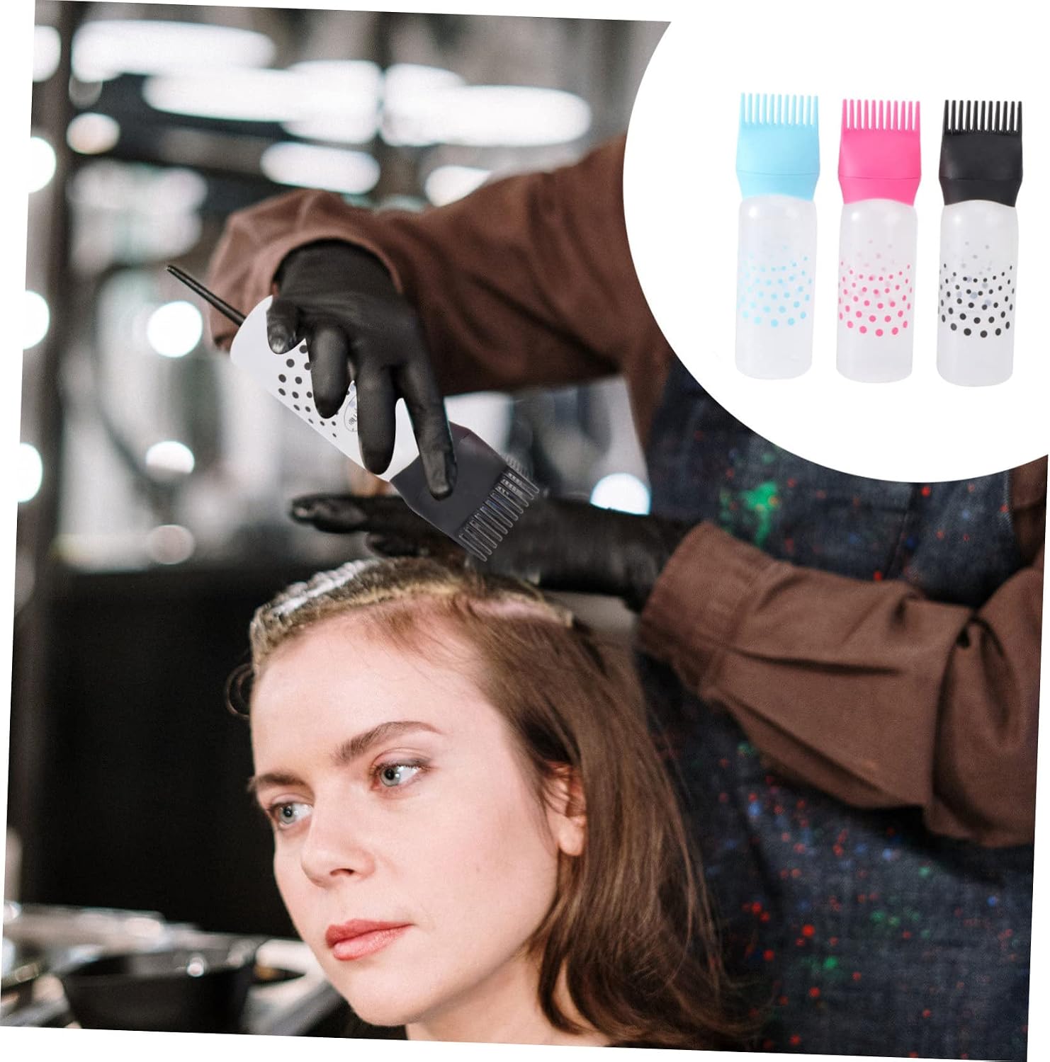 VALICLUD 3pcs Colorful Hair Dye Applicator Bottles Set Hairdressing Tools Measurement Lines for Precise Home and Salon Use Black Rosy Lightweight Multi-functional