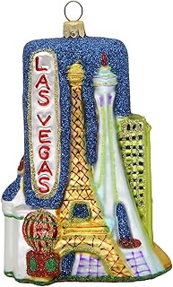 CDL 5 inches Las Vegas Ornament Souvenirs Hand Painted Glass Mouth Blown Glass Christmas Tree Ornaments Travel Memorabilia (5", Las Vegas G68)