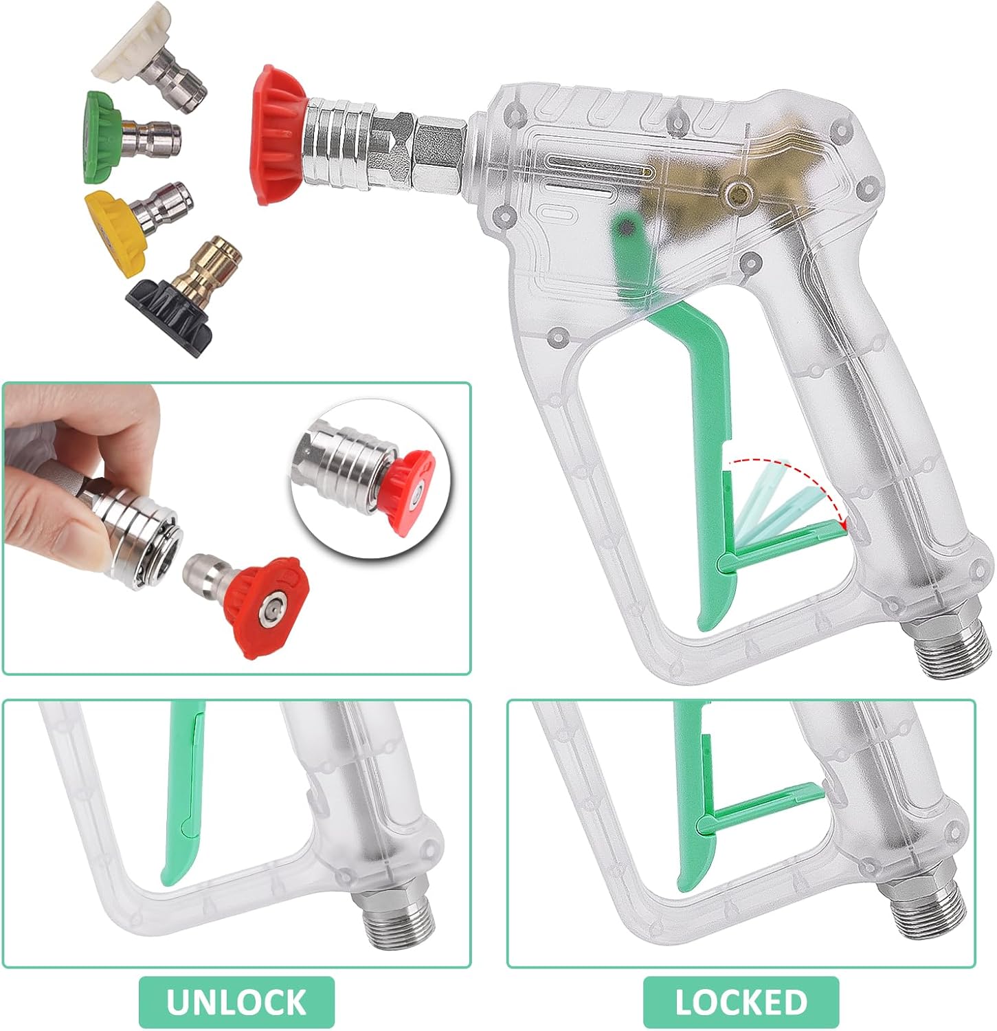 Bear Force High Pressure Washer Gun 3600 PSI Max, Power Washer Short Gun Inlet M22-14mm with 1/4 Inch Quick Connector, Compatible for Some of Greenworks for Karcher for Ryobi Homelite Pressure Washer