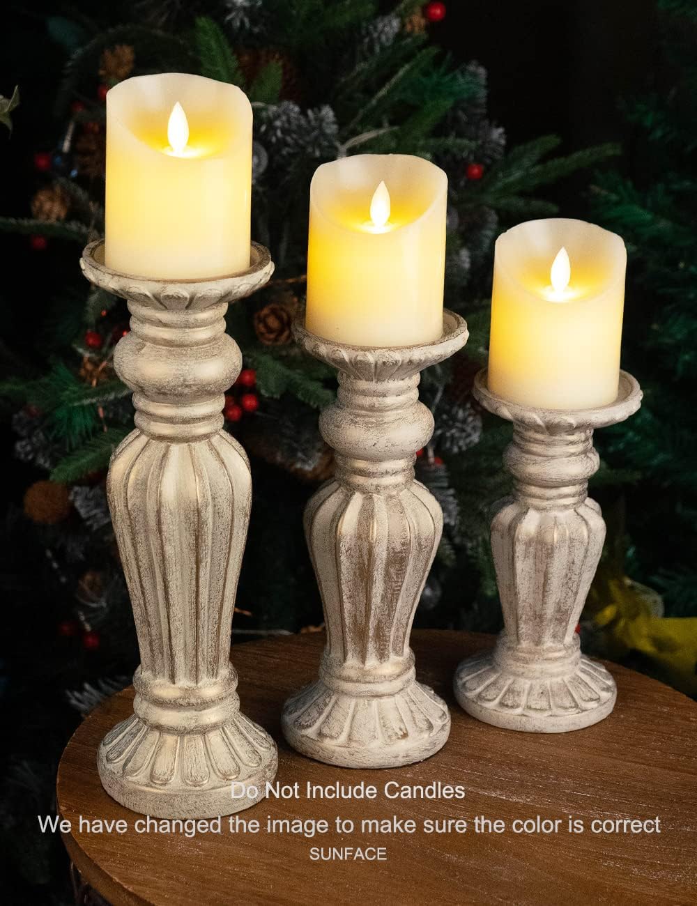 Pillar Candle Holders Set of 3 - 7.9",9.8",11.6" Country Style Table Decorations for Living Room