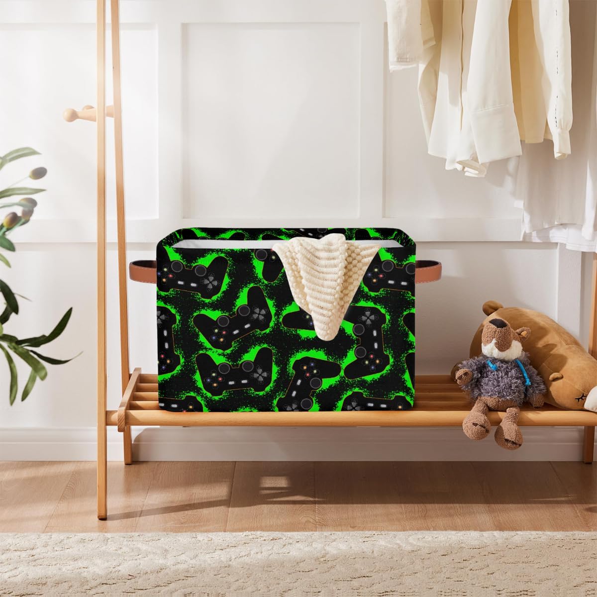 Nursery Decor Laundry Hamper Basket - Collapsible Rectangle Shelf Closet Organizer Bins - Green Game Joysticks Kids Dirty Clothes Basket for Bedroom,Bathroom,Toy Bin,Gift Basket