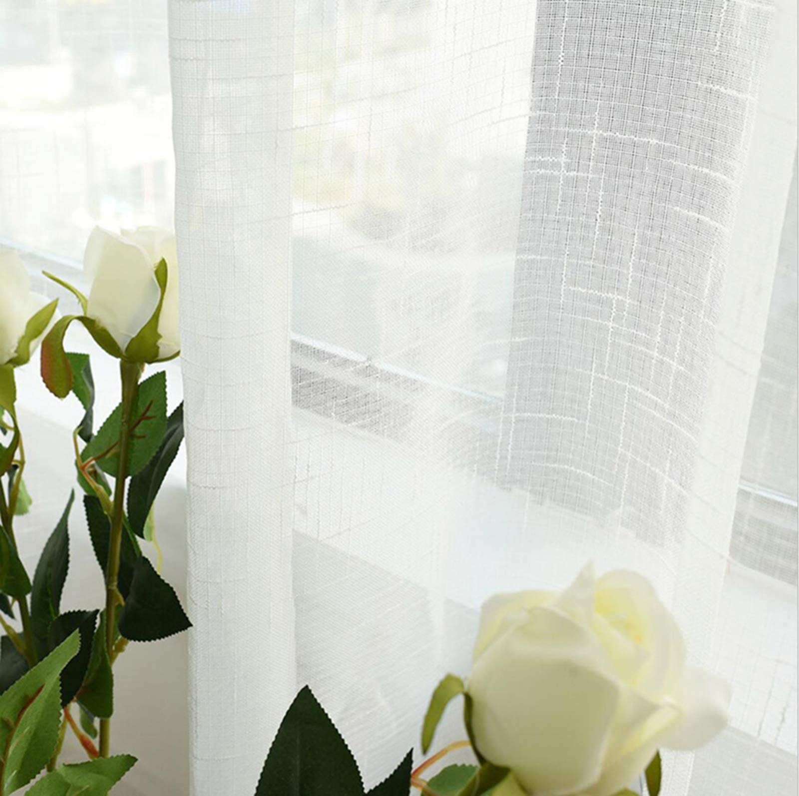 Rideaux pour chambre à coucher blancs en voilage lin et coton pour des matins tout doux