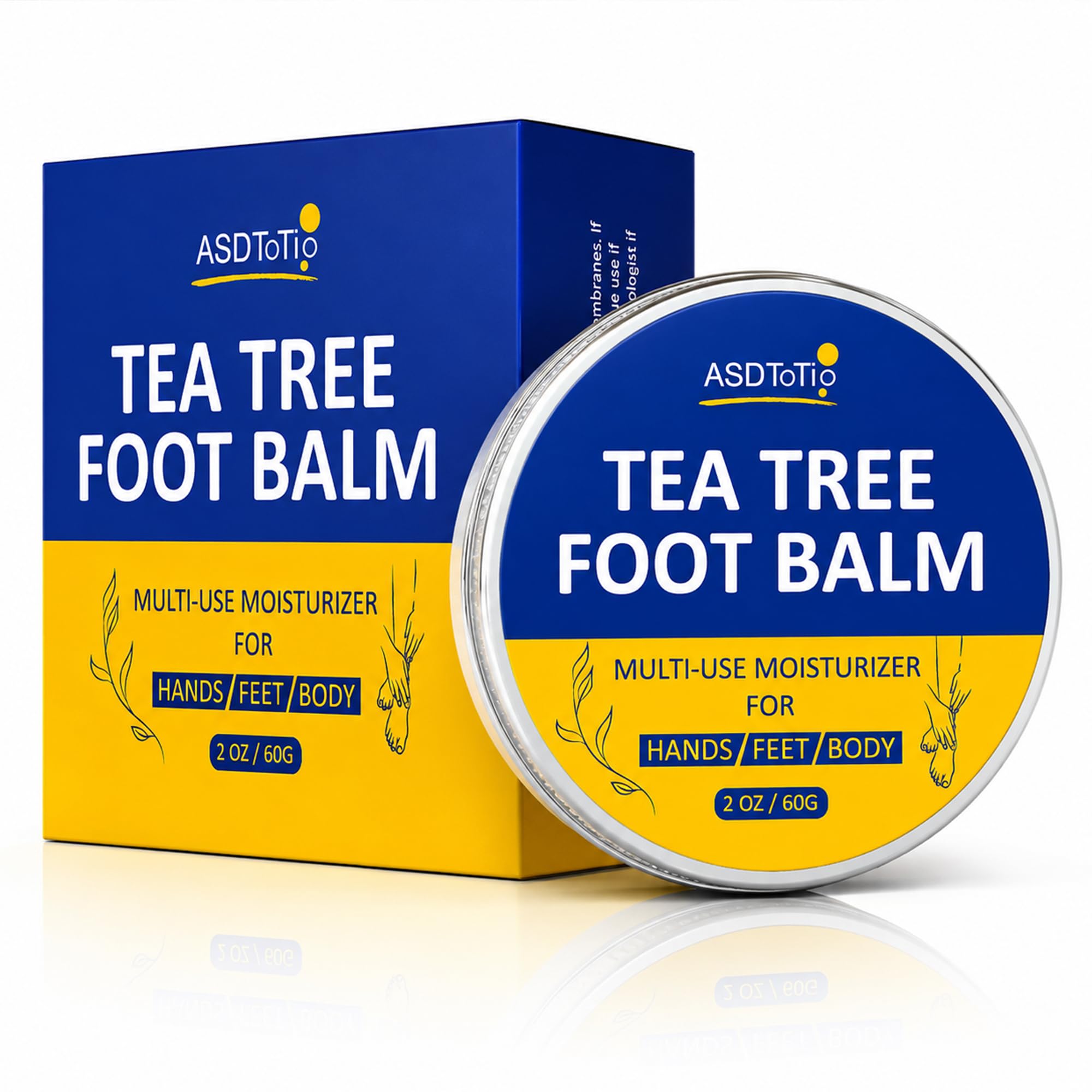 ASDToTio Tea Tree Balm, Botanical Moisturizing Foot Balm for Dry Feet & Heels, Skin Conditioning Care for Hands and Body, Daily Moisturizer, 2 oz