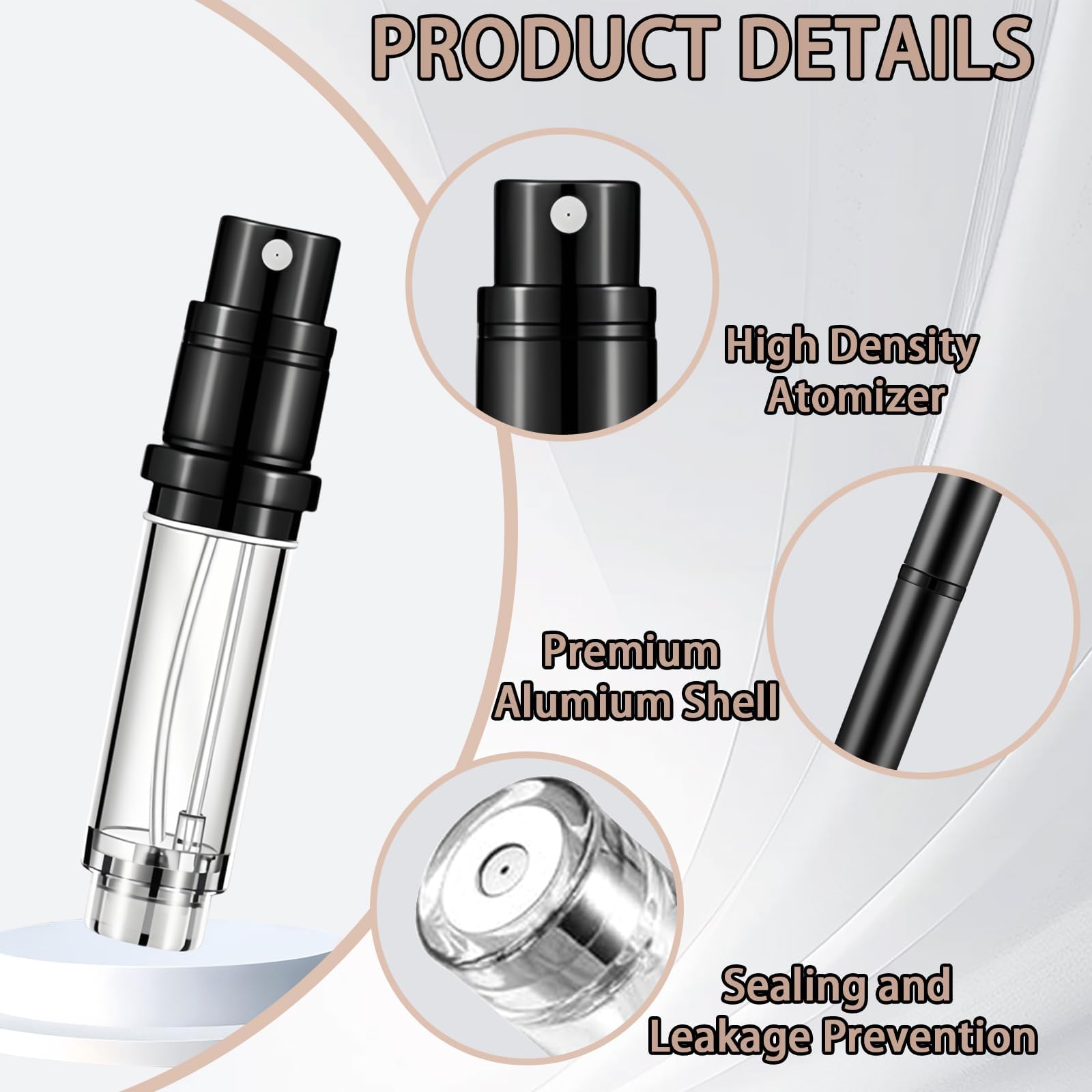 Atomizer perfum, 2 szt. Podróżny pojemnik na perfumy wielokrotnego napełniania parownik, perfumy rozpylacza do podróży, imprezy, codziennego życia (5 ml, czarny, różowe złoto)