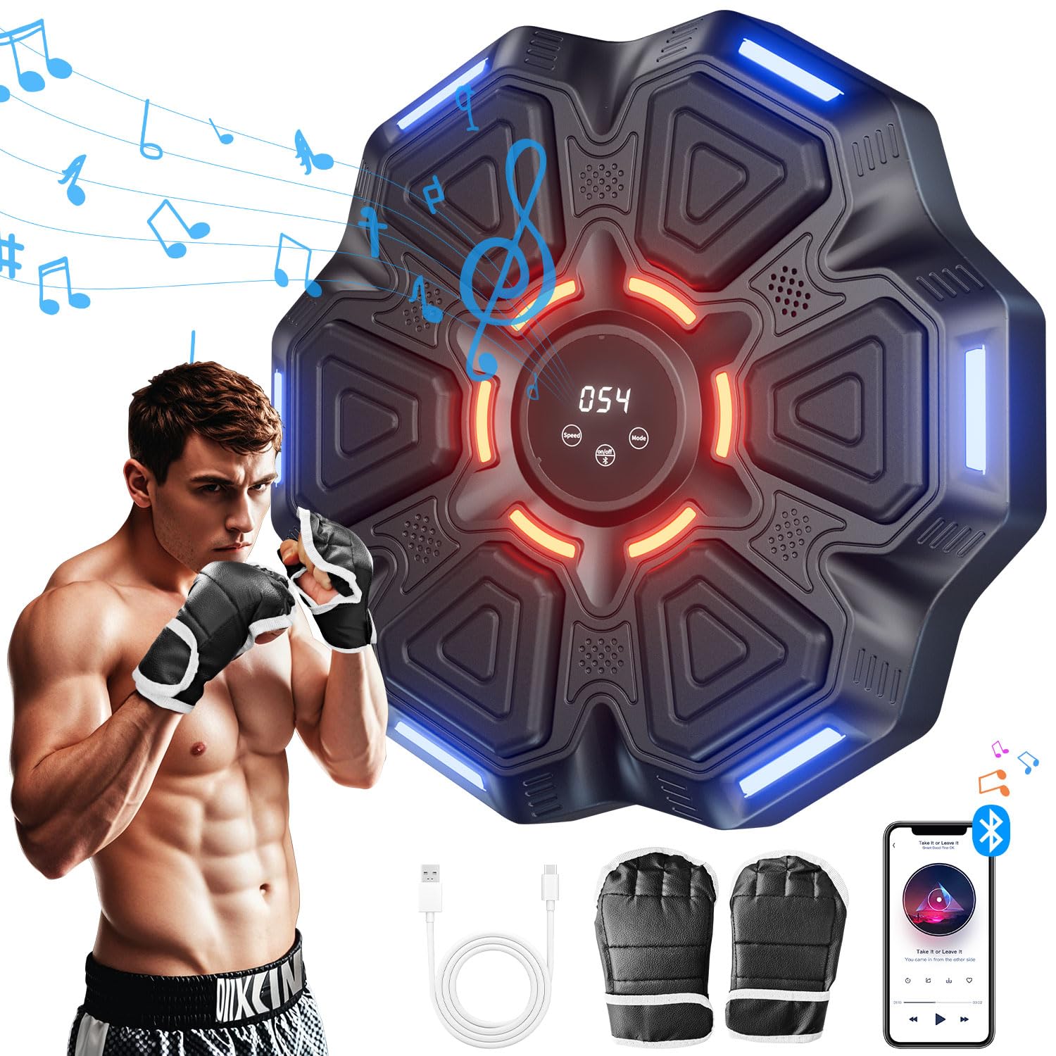2025 New Music Boxing Machine，Smart Bluetooth Boxing Machine，Music Punch Machine for Kids and Adults，Boxing Music Trainer，Equipment for Home, Office, Gym（Black）