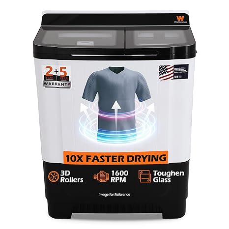 White Westinghouse 8 kg Toughen Glass 3D Wash Semi Automatic Top Loading Washing Machine (SFW8000G/ BLACK/ 2023)