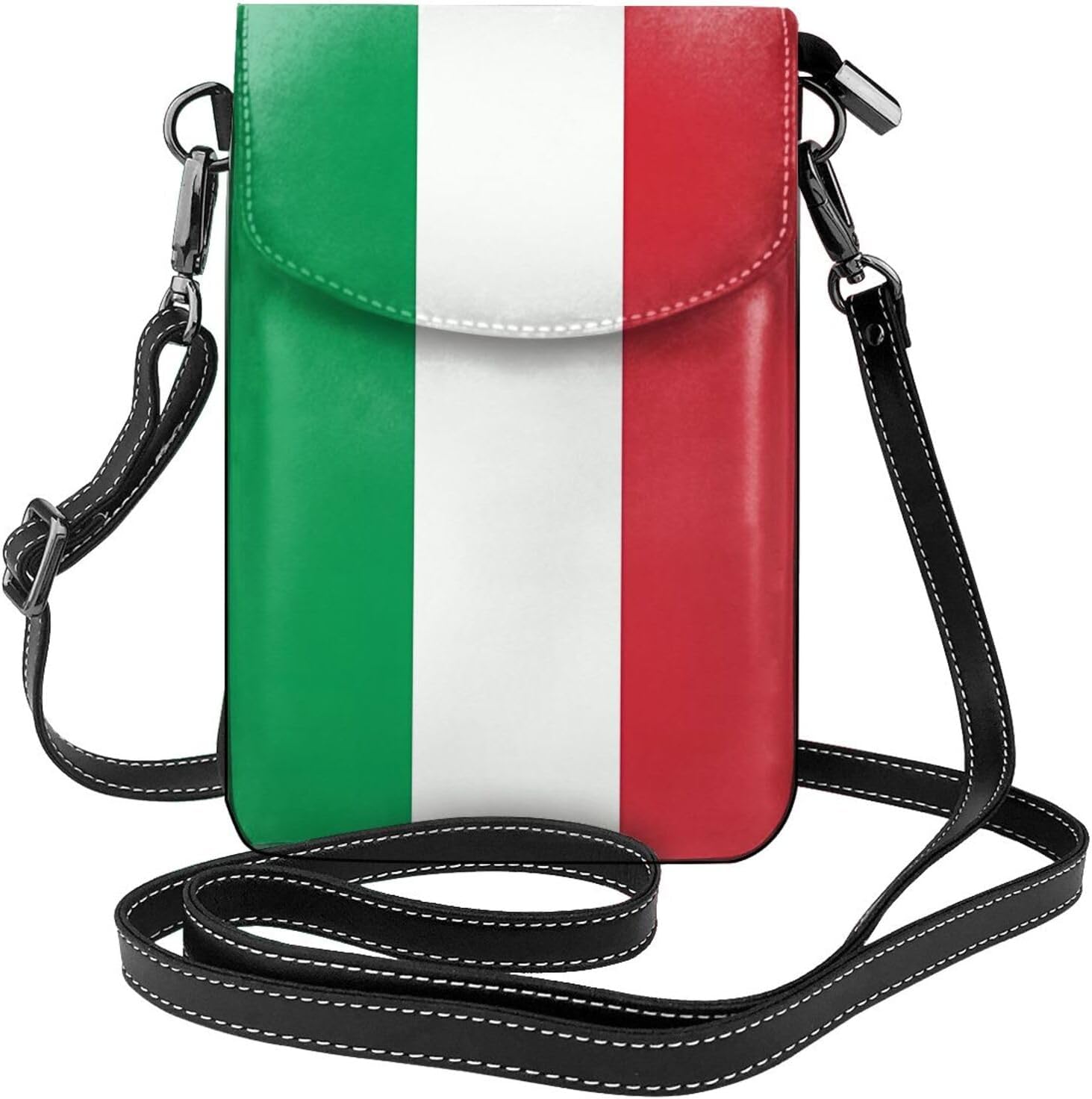 italy flag Pattern crossbody bag, flap leather wallet, detachable shoulder strap, suitable for travel and camping.