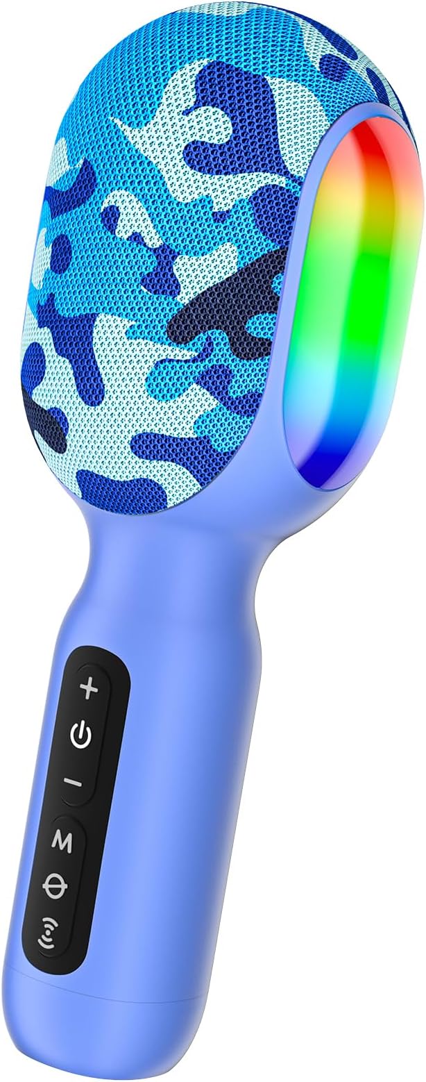 StageSoundKaraoke Microphone, Wireless Bluetooth Microphone with Dynamic LED Lights, 5-in-1 Portable Handheld Mic Speaker Machine for Singing Home Party Toys Birthday Gift for Kids Adults Boys Girls