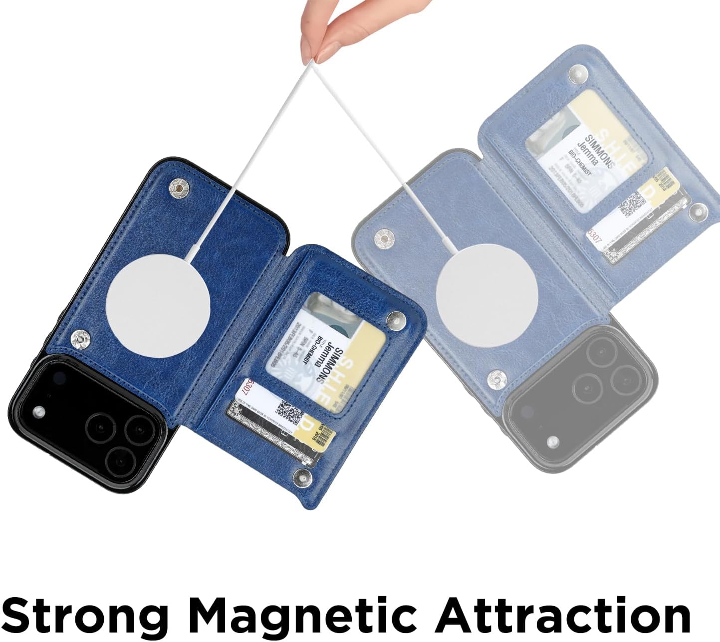 uCOLOR for iPhone 17 Pro Max Wallet Case Magsafe with Card Holder Slot【Compatible with MagSafe】 Folio Flip PU Leather RFID Design with Camera Lens Protector (Navy Blue Polka Dot, iPhone 17 Pro Max)