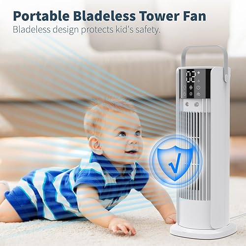 Miniatura 7 de Ventilador de torre nebulizadora de 16 pulgadas, tanque de 27.6 fl oz, ventilador oscilante de 90 con control remoto, ventilador de escritorio sin