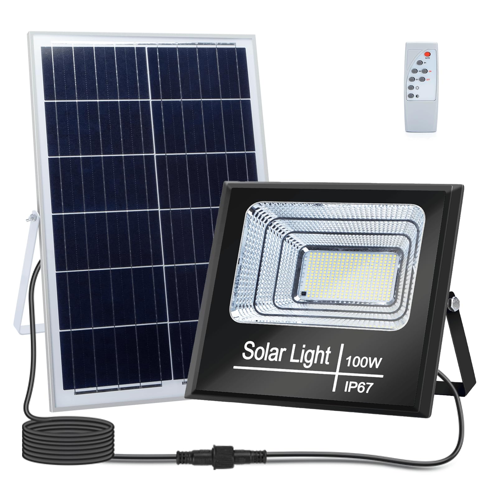 Glowster Lampada LED solare 100 W 1100 lm 6500 K IP67, ideale per illuminazione esterna ed efficiente uso energetico.