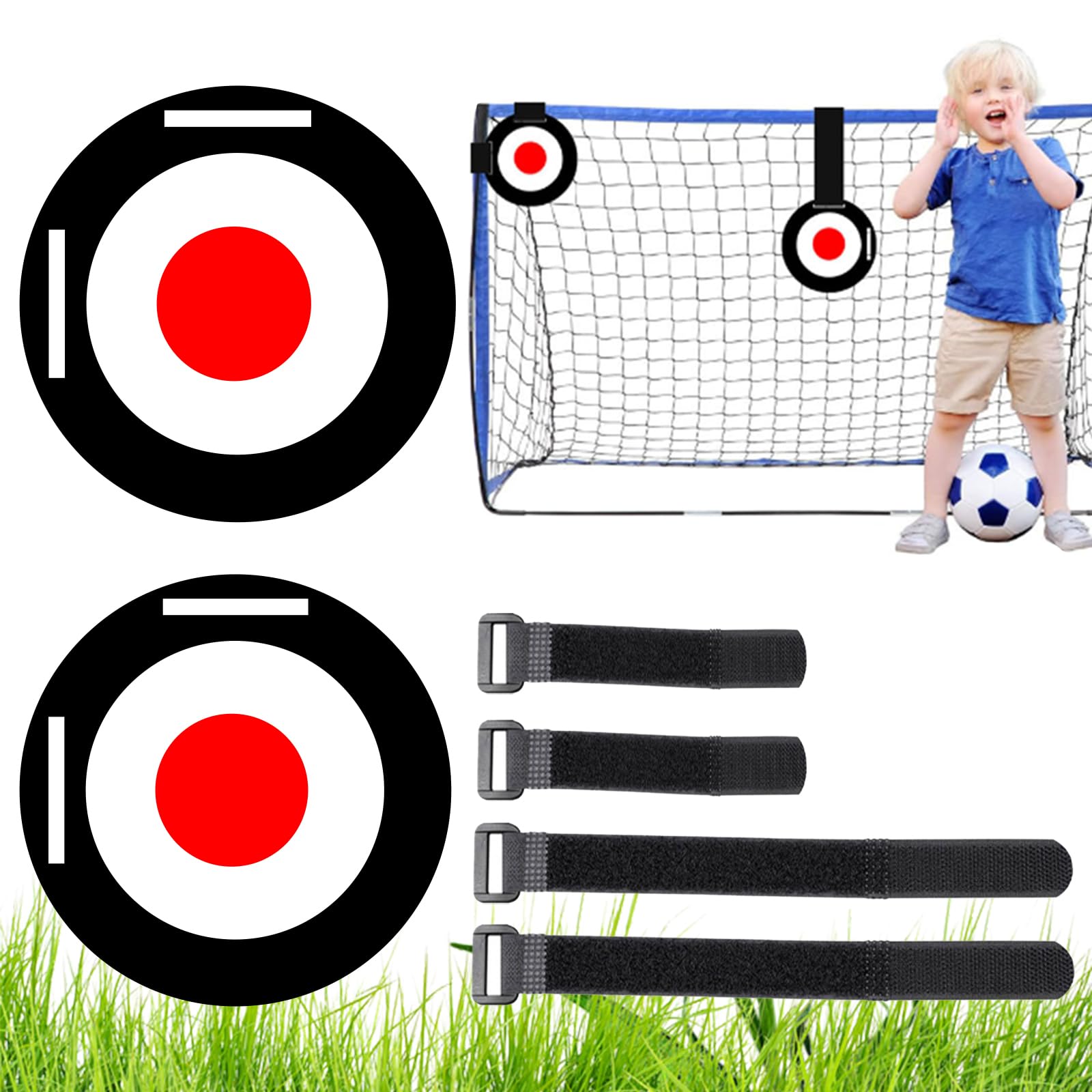 Bersagli per Porta da Calcio - 2 Dischi per Allenamento con 4 Cinghie Regolabili (30cm + 60cm) - Attrezzatura per Esercizi di Tiro per Bambini, Allenatori e Professionisti